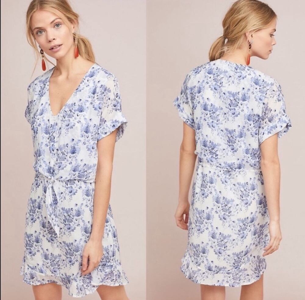 Cloth & Stone/ Anthropologie Vivian Blue and White Floral Dress